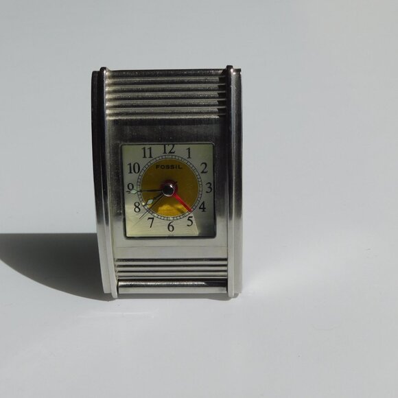 Fossil Travel Alarm Clock Stainless Steel New 2004 - Picture 3 of 5